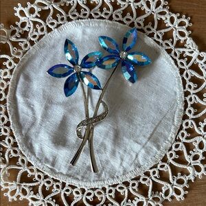 Blue and Silver Floral Brooch